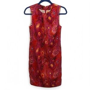 Tory Burch Zorra Peacock Feather Lined Silk Shift Dress with Pockets Size 2